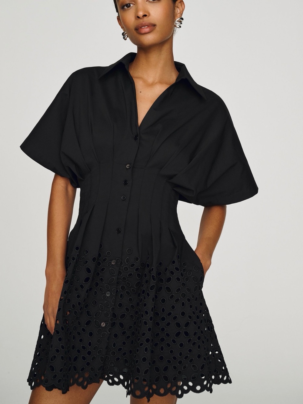 NWOT Exquise Tobie Black Eyelet Shirt Mini Dress Small RARE DESIGN